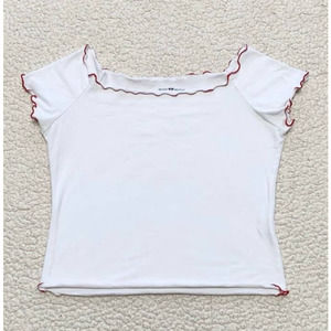 Brandy Melville Rare White Crop Top Red Trim